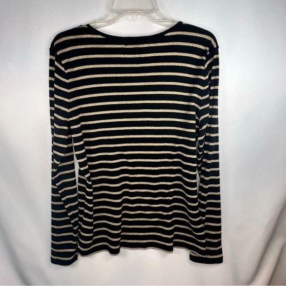 Lauren Ralph Lauren Crew Neck Long Sleeve Sz XL Black Metallic Gold - Picture 3 of 6